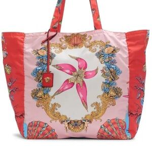 VERSACE Tresor De La Mer Print Nylon Tote Shopper Bag pink seashell starfish